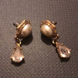 Gold Dangle with Pearl in Middle and Gem Earrings